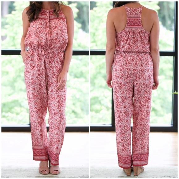 Faherty Adella Jumpsuit Organic Cotton in Sun Up Block Print - Picture 1 of 14